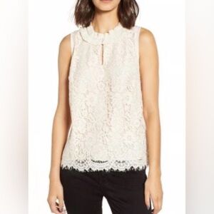 J. Crew Lace Ruffle Neck Blouse - Dune